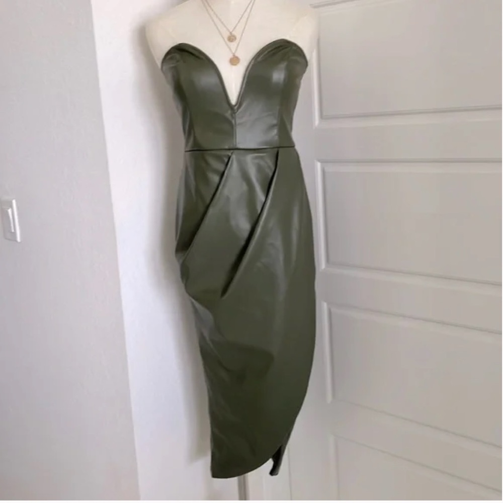 COPY - JLUXLABEL Leather Faux Green Strapless Sweetheart Dress